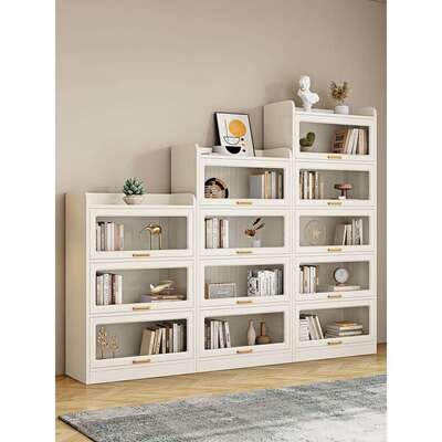 书柜一体靠墙置物架家用卧室客厅儿童收纳柜简约现代落地防尘书架