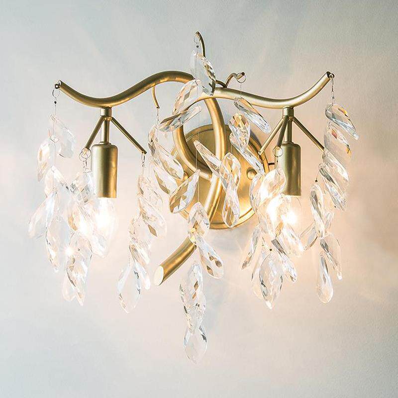 美式乡村壁灯客厅灯具卧室床头灯创意个性过道法式双头水晶壁灯