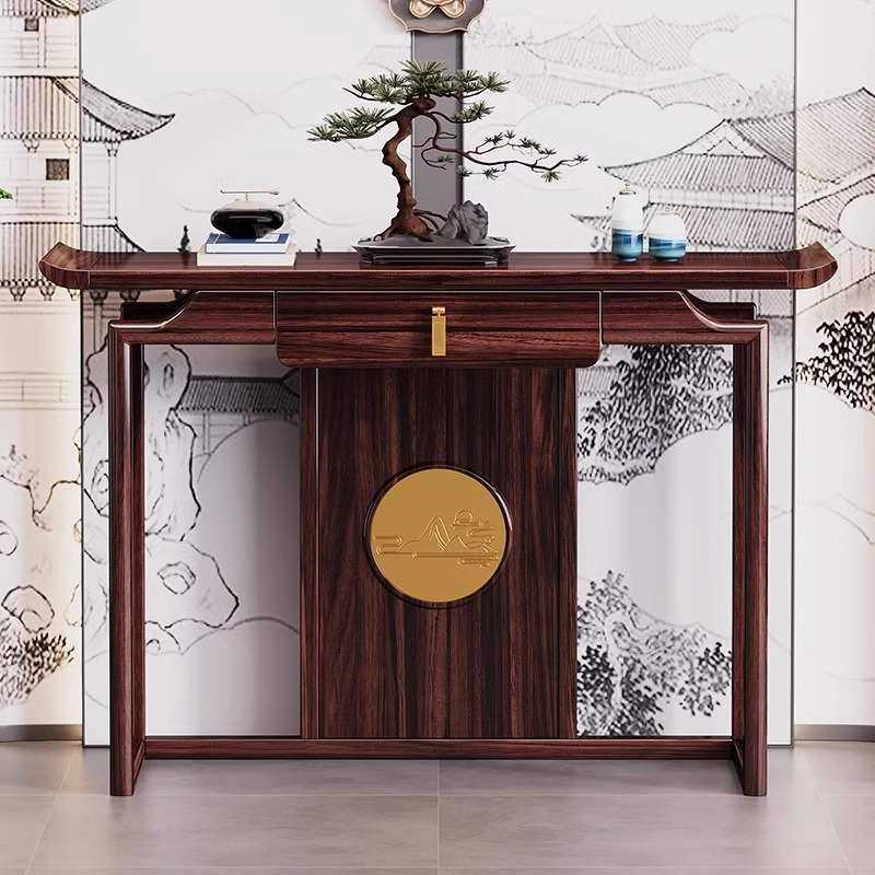 新中式乌金木玄关桌供桌隔断靠墙条案神台玄关柜全实木玄关台案台