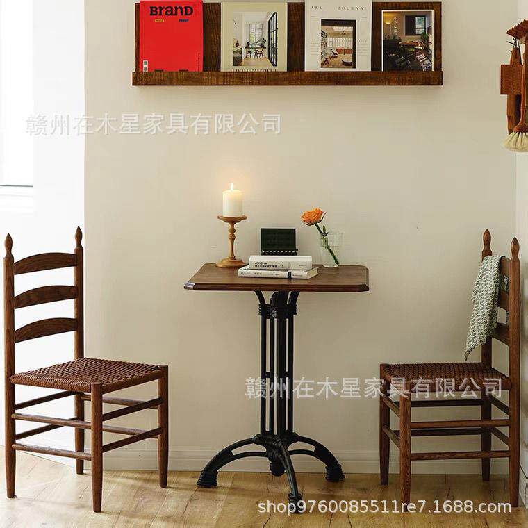 中古实木餐椅vintage家用靠背夏克椅化妆椅日式民宿绳编餐桌椅