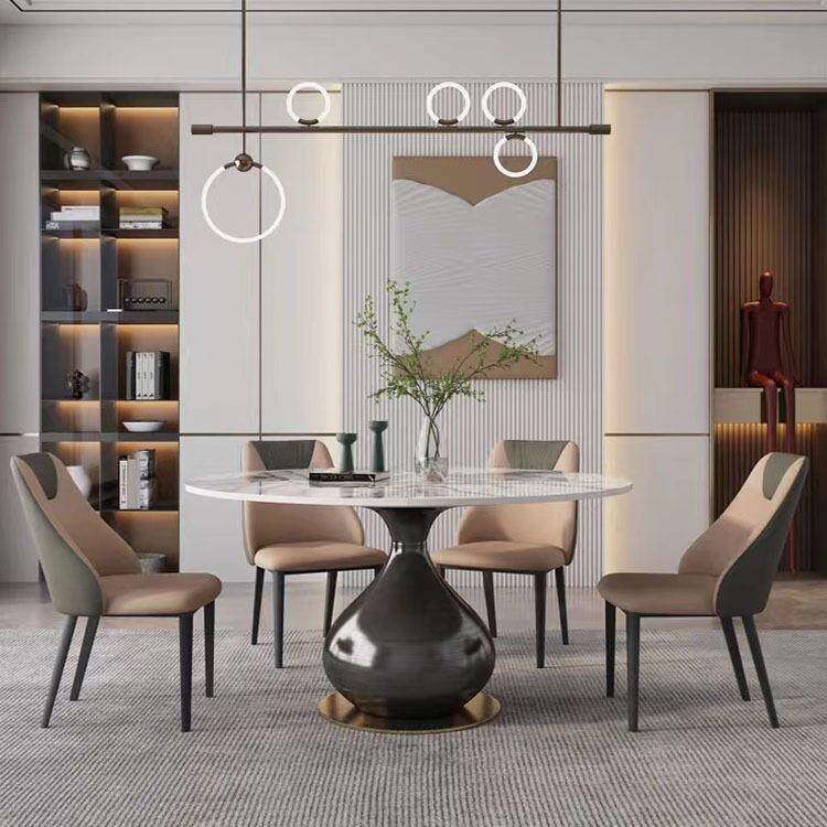 意式轻奢岩板餐桌椅组合现代简约小户型餐厅圆餐桌转盘家用饭桌椅