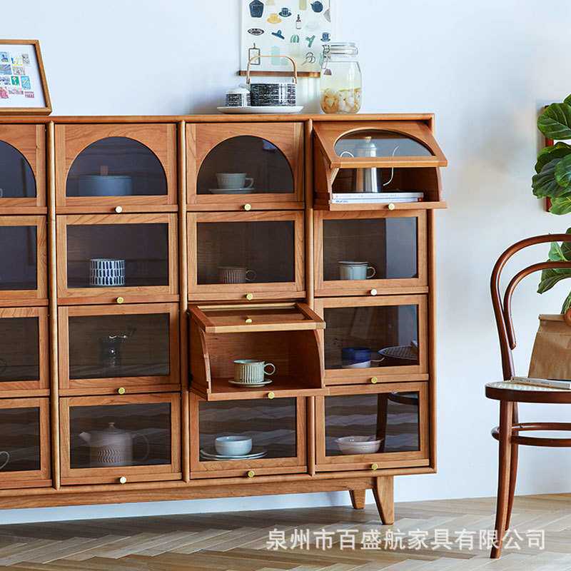 北欧实木樱桃木斗柜家用客厅装饰十六格柜餐厅靠墙多格玻璃展示柜