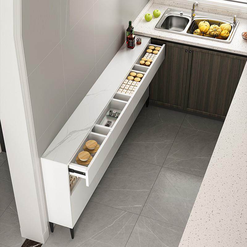 V9N超薄餐边柜20cm厨房储物柜实木岩板茶水柜25白色30半墙极窄墙