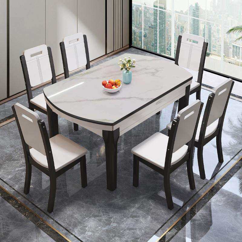 岩板餐桌椅组合家用小户型现代简约饭桌可变圆桌伸缩折叠实木餐桌