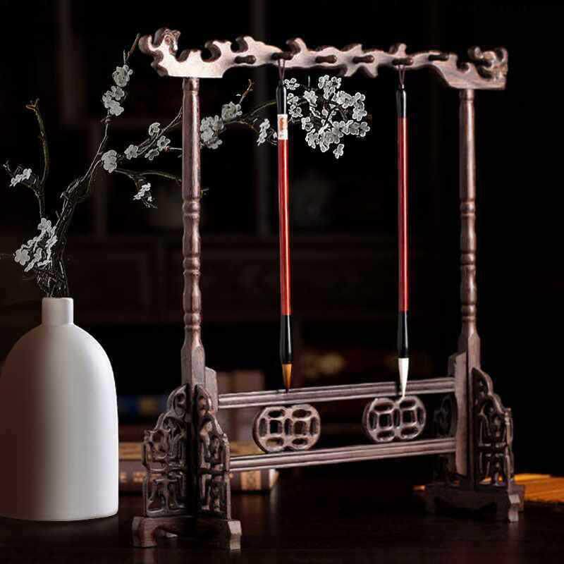 笔架套装仿古鸡翅木笔搁挂展示架笔架复古毛笔文房四宝大号毛笔毛