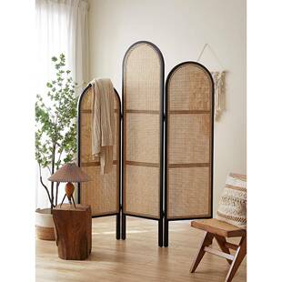 北欧实木屏风小户型客厅藤编隔断卧室简约遮挡可移动装饰折叠折屏