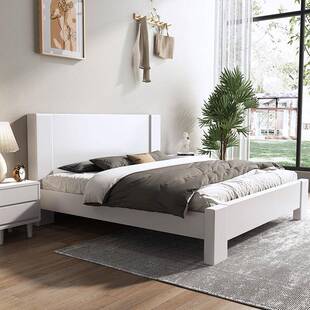 白色实木床加厚一米八乘两米二的床大床200×220双人现代简约主卧