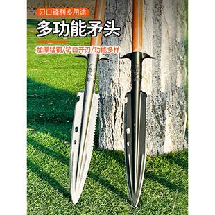 军印矛头锰钢工兵铲多功能锯齿祖鲁枪户外野营开山开路砍劈柴工具