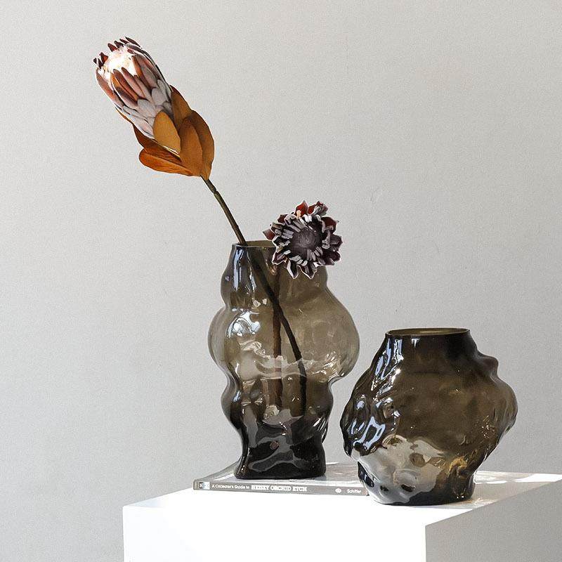 美式复古咖色异形玻璃花瓶客厅卧室桌面摆放插花花器家居装饰品,纺织面料/辅料/配套,纺织机械配件,淘宝优惠券,粉丝福利购,淘宝优惠卷