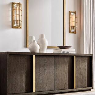 RH美式乡村实木餐边柜靠墙茶水柜家用落地柜媒体柜电视柜组合柜