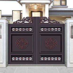 博盾铝艺大门庭院别墅门推拉双开门对开门中式院子门铝合金电动门