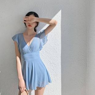 小胸聚拢遮肚温泉游游衣现货 纯色裙式 24新款 连体泳装