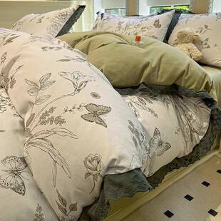 秋冬A类纯棉加厚磨毛床上四件套全棉轻奢高级感床品法式被套床单4