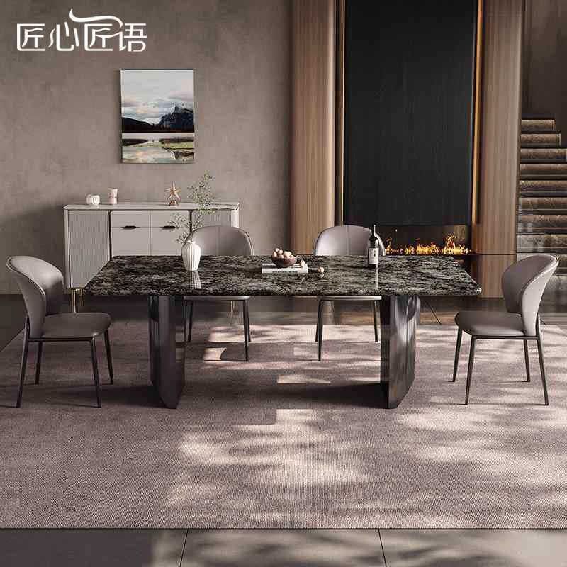 奢石铂金钻天然大理石餐桌长方形轻奢餐台客厅家用新款小户型饭桌
