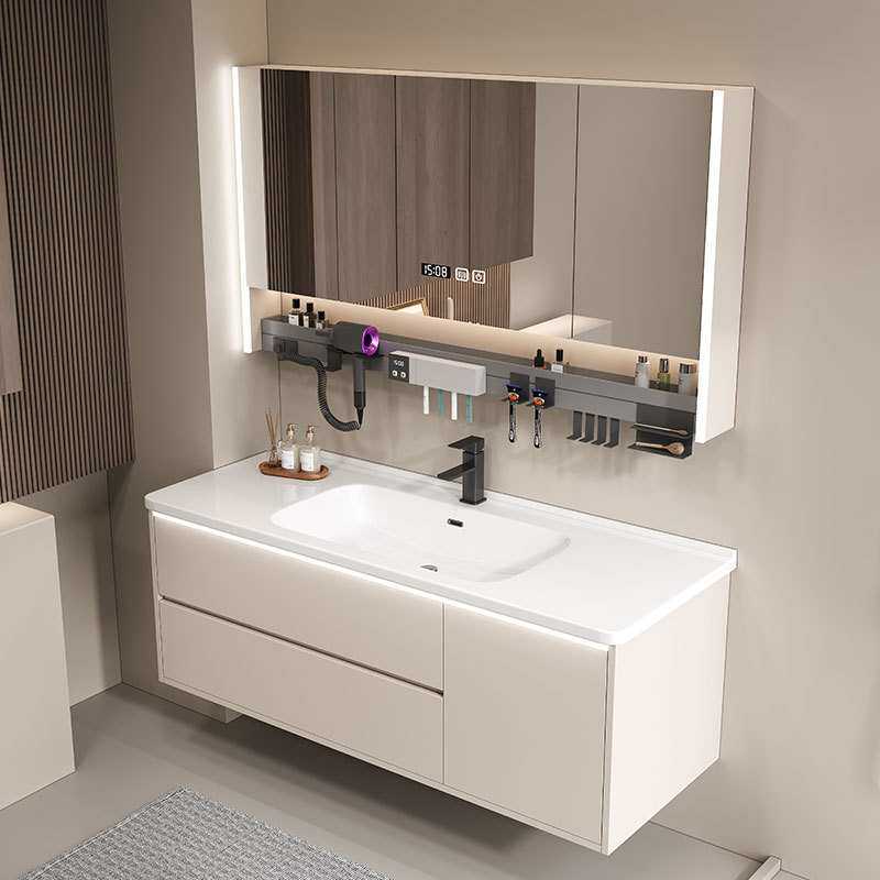 奶油风轻奢浴室柜组合陶瓷一体盆卫生间洗脸洗漱台洗手池现代简约