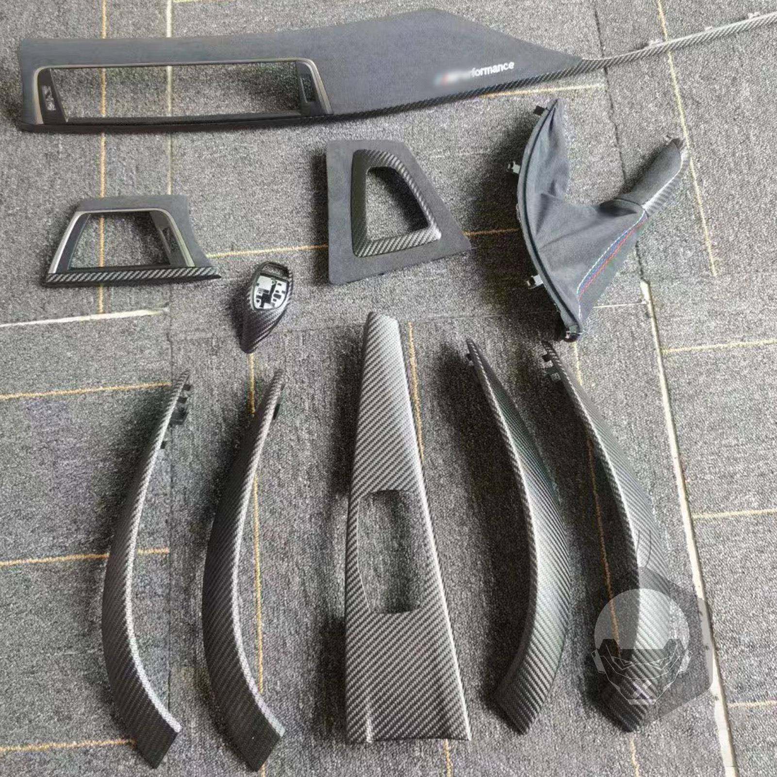 适用13-19款宝马3系4系宝马MP款碳纤维+翻毛皮内饰哑光10件套