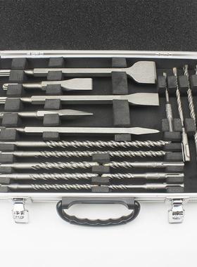 17pcs铝盒装电锤钻头尖凿扁凿组合套装sds冲击钻凿子混合工具