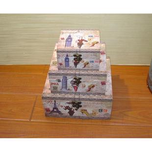 欧式带锁手提箱储物木箱子时尚高颜值家用桌面储物盒杂物收纳盒子