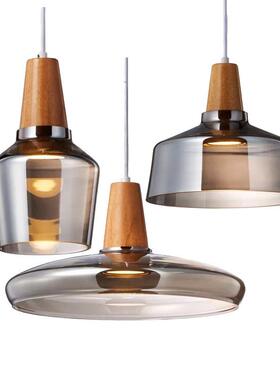 北欧式艺术灯具简约餐厅吧台琥珀色烟灰色实木玻璃LED装饰吊灯