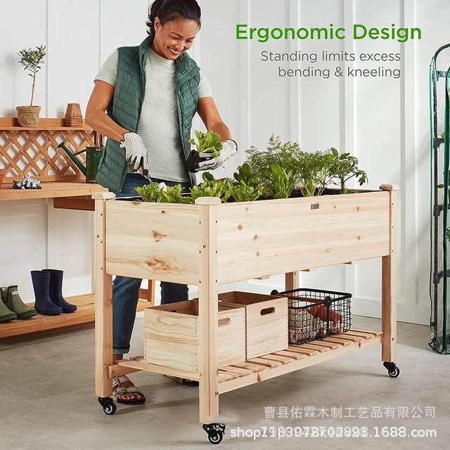 小推车收纳架花园床种植水果蔬菜木质户外花架可移动家庭种植园艺