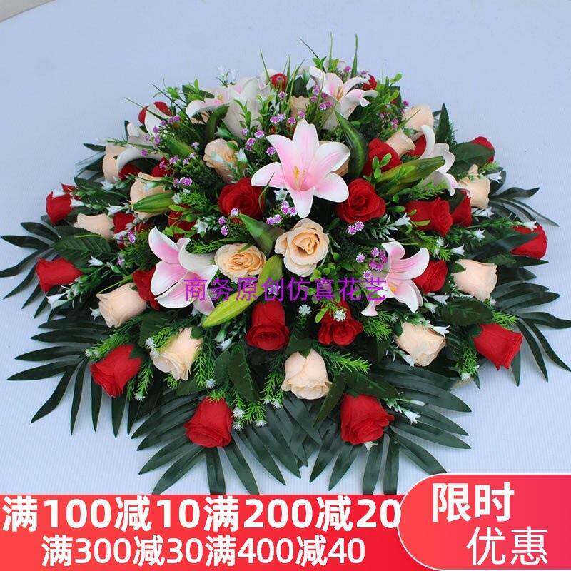 大圆桌花圆形餐桌花轻奢装花台花摆花仿真花酒店饭店花电动转盘花