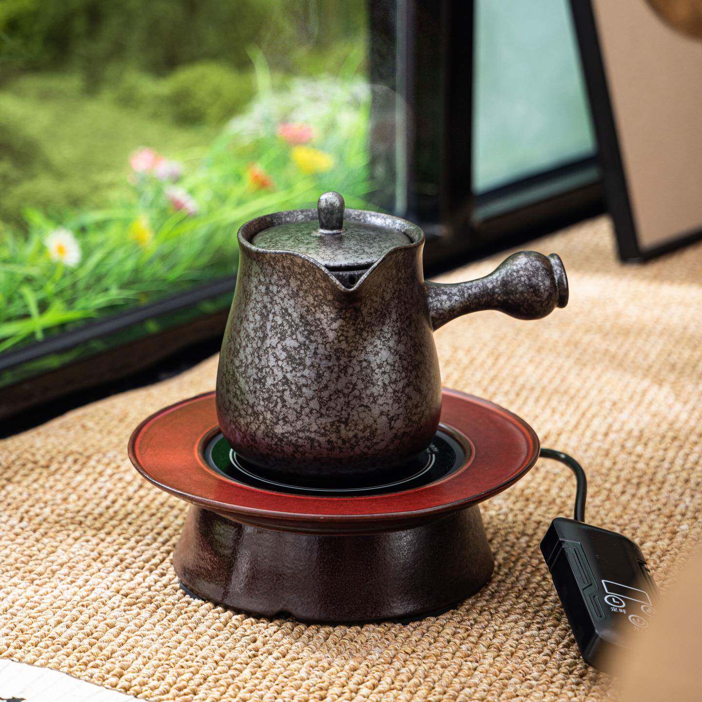 铁锈天目釉明火干烧带盖罐罐茶壶电陶炉陶壶烤奶茶壶侧把围炉煮茶