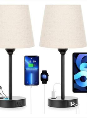 现代简约床头灯触摸三档调光USBA+C爆款书房装饰创意卧室台灯