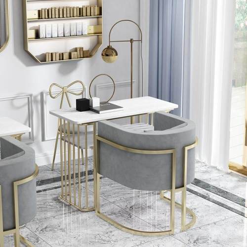 北欧铁艺双层大理石美甲组合桌椅网红美甲沙发多功能吸尘器美甲桌