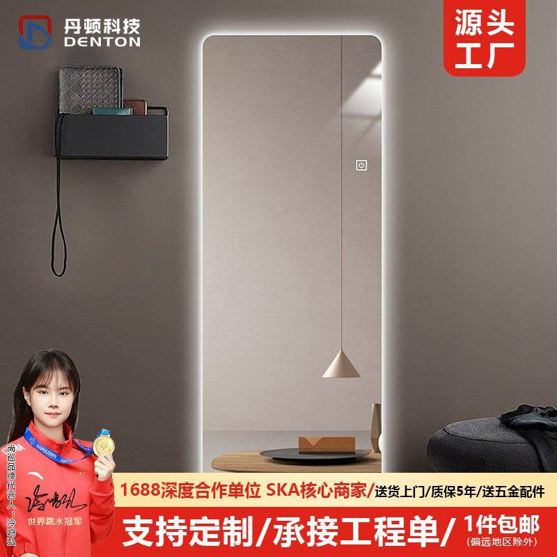 智能无框穿衣镜led灯镜壁挂式全身镜圆角悬挂试衣镜带灯装饰镜子
