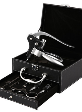 现货抽屉皮盒酒具套装木盒兔型开瓶器套装合金兔耳开酒器8件套