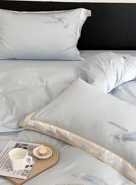 简约轻奢风四季股棉全棉羽澳四件套双毛刺绣纯棉被套1KWI.8床上用