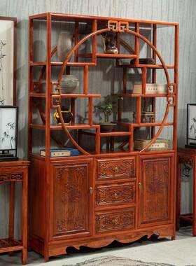 2I实酒木博古架新中式多宝阁客厅隔断置物展示柜架菠萝格QUZ黄木