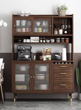 新中式实木多层板柜餐边酒柜现代RLO简约储物柜餐柜厅厨茶水柜碗