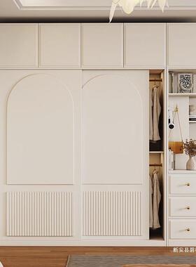 法卧式奶油风推拉多门衣柜PIO家用室柜子挂衣区出租房衣小户型简