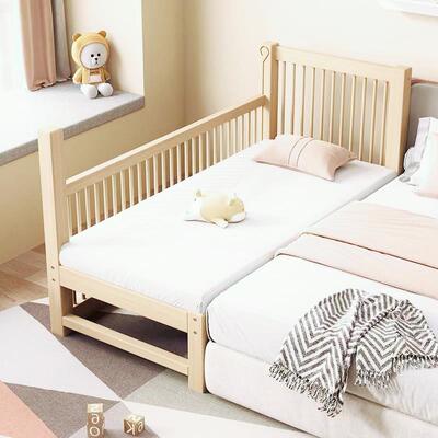 小婴调天使实木拼接床度可节带护栏升降幼高BEL儿加宽延伸边床单
