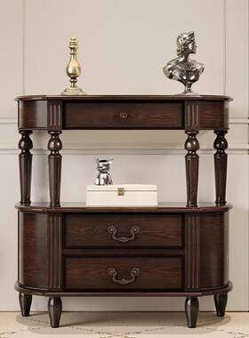 柜?美式轻奢纯实木玄关餐边柜储物柜OJC桌欧式半圆玄关过道墙边端