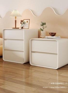 智能床头柜奶油风多功能指子EUC小柜简物约储柜纹床头柜轻奢感