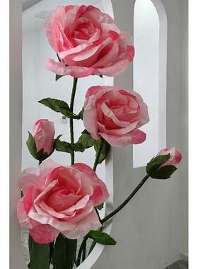 巨粉玫瑰纸花艺瑰婚礼大BSL玫道具布商型场摆件网红橱窗置装饰