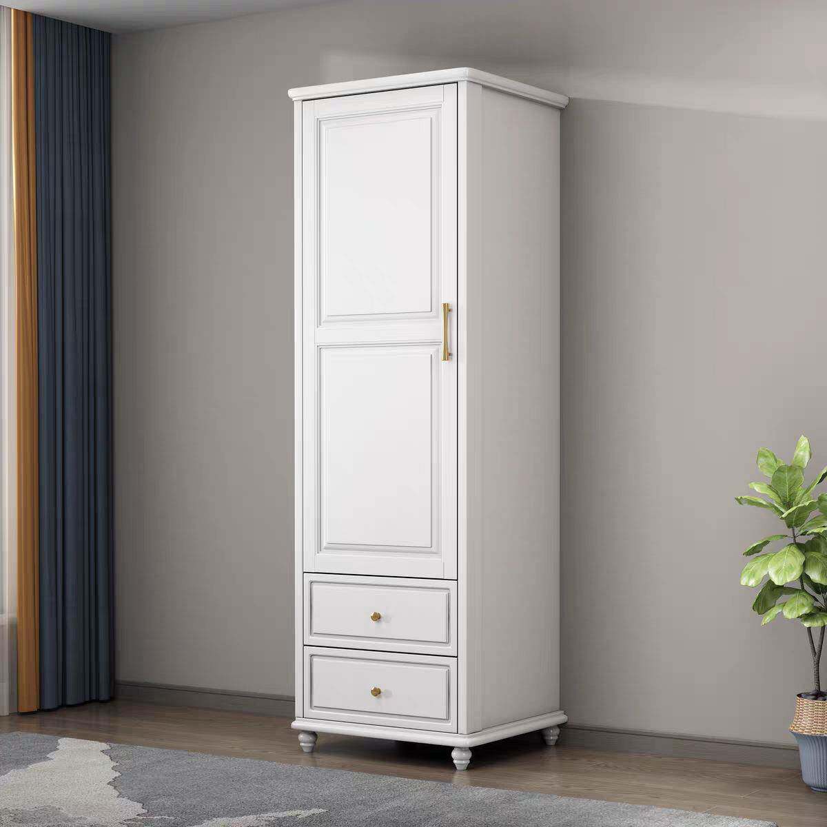 简美式实木衣柜家用欧式卧室NYR双小户型挂衣纳柜单门门约收衣橱