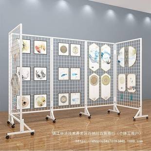 折叠网儿格架展示户画外美术展示对联摆摊室DWG幼园作品展示架金