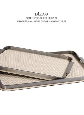 制皮革金属盘室家居编软托CBB装客厅茶几收纳盘浴香薰盘摆件轻奢