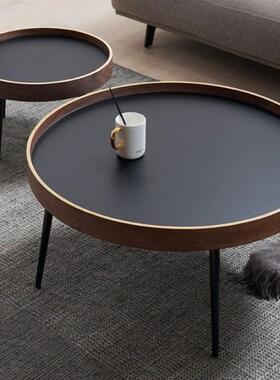 茶FYY几北欧户实木轻奢现代简约圆形客厅胡桃木小组合黑网型红ins