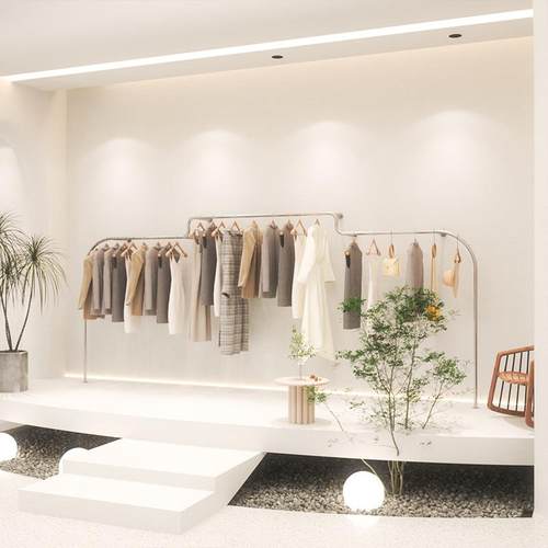 服装店衣服架创意双层不锈钢银色挂衣架女装货架落地式上墙展示架