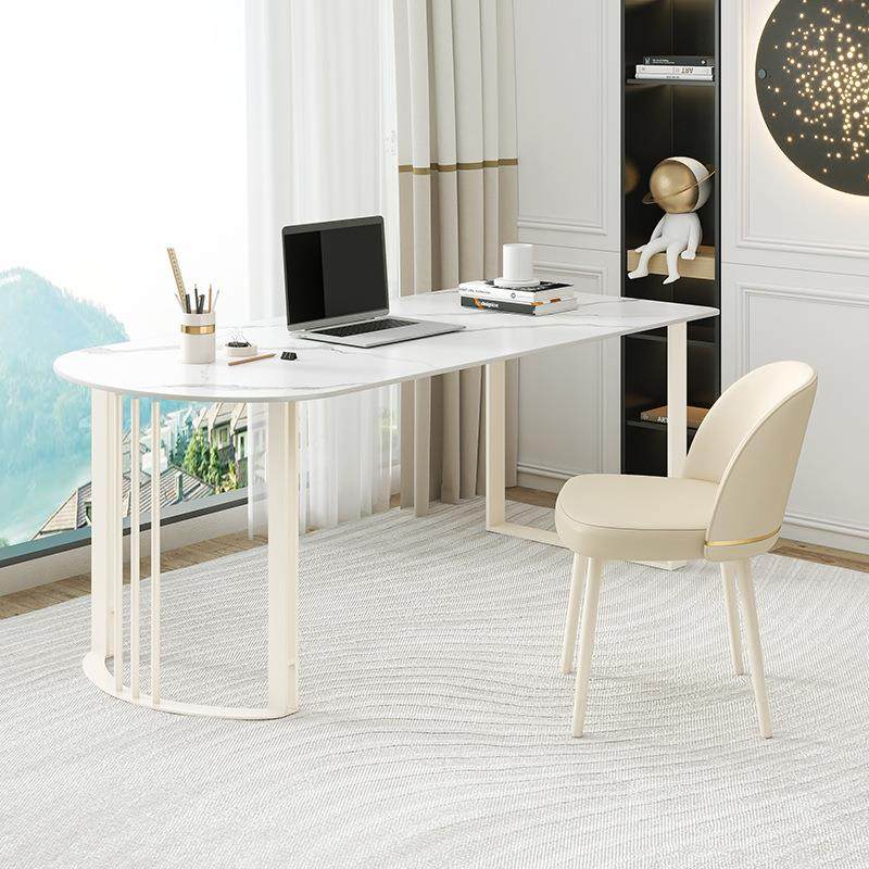现代轻奢书桌简约家用岩板电脑桌子小户型奶油风阳台休闲办公桌