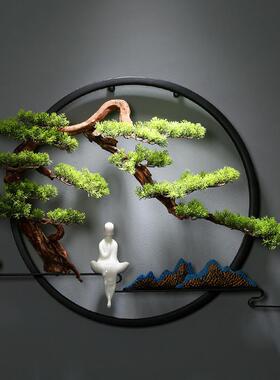 E4C新式圆形壁饰仿真迎客松挂件铁艺墙面装会品饰酒KBs4GKxn店中