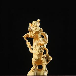 龙鹤童【子】黄木雕摆件娃娃送杨子艺龙凤胎木雕UJO家居工品