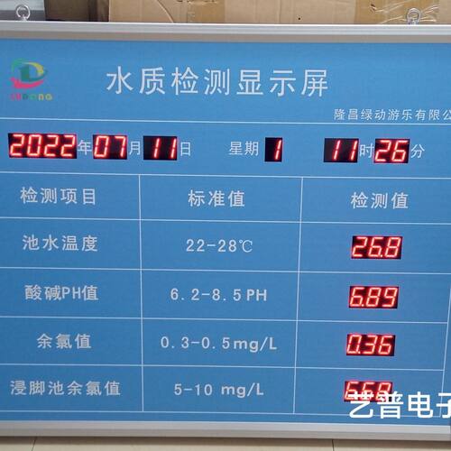 游泳池水质监测显示屏led水质检测电子显示屏水质自测公示牌
