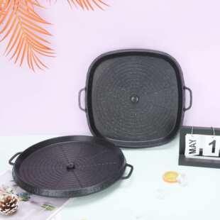 亚马逊新品韩式家用烧烤盘铸铁双耳烤盘户外卡斯炉专用烤盘