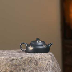原矿九龄君子兰纯手工描金君德150ML自用宜兴紫砂壶功夫泡茶壶茶