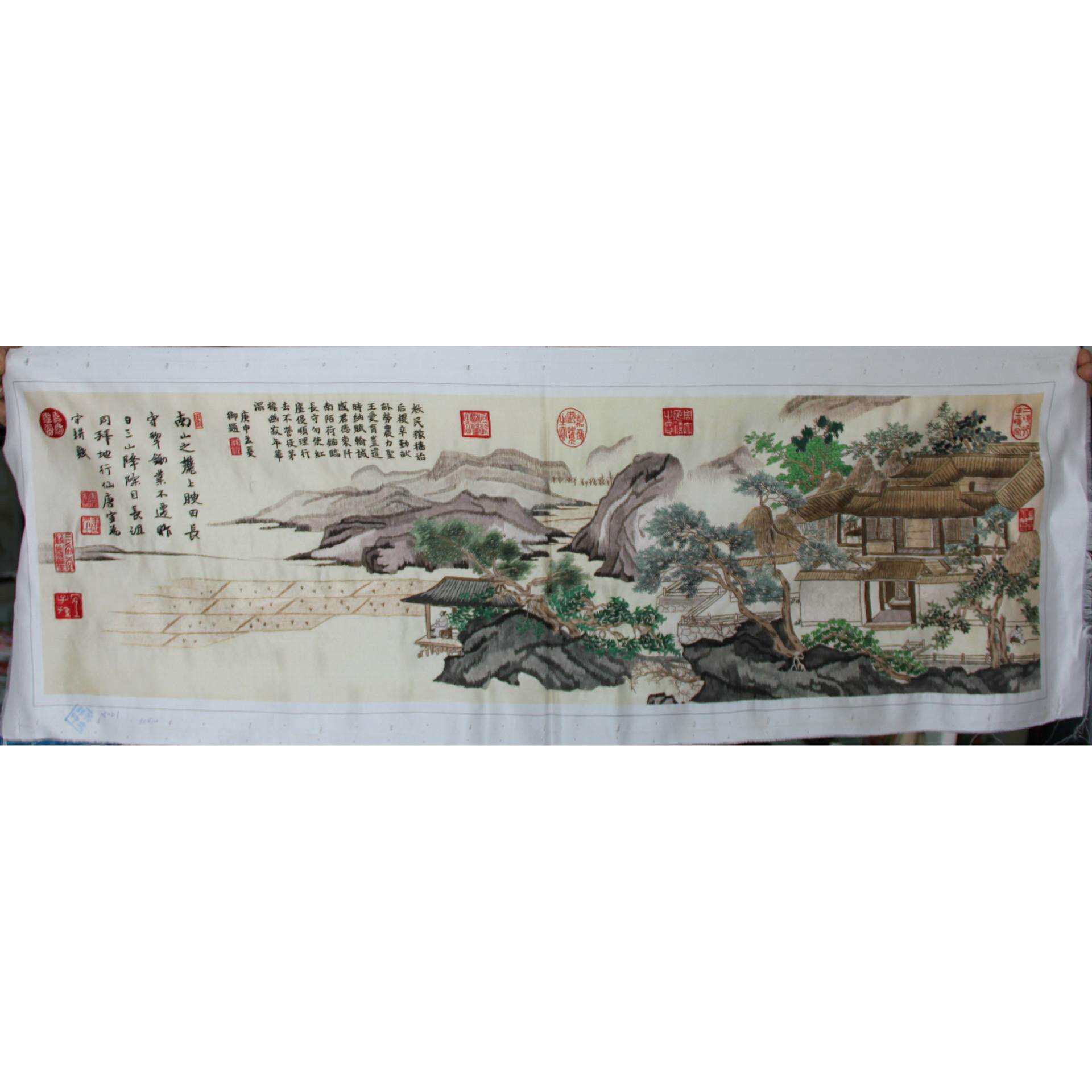 苏绣成品挂画客厅书房装饰画手工刺绣精美绣片唐寅山水厂家生产